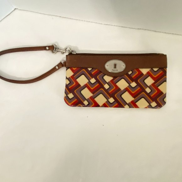 Fossil KEY-PER Coated Canvas Wristlet NEW with Tags Red Purple Tan Keyper - Picture 10 of 11